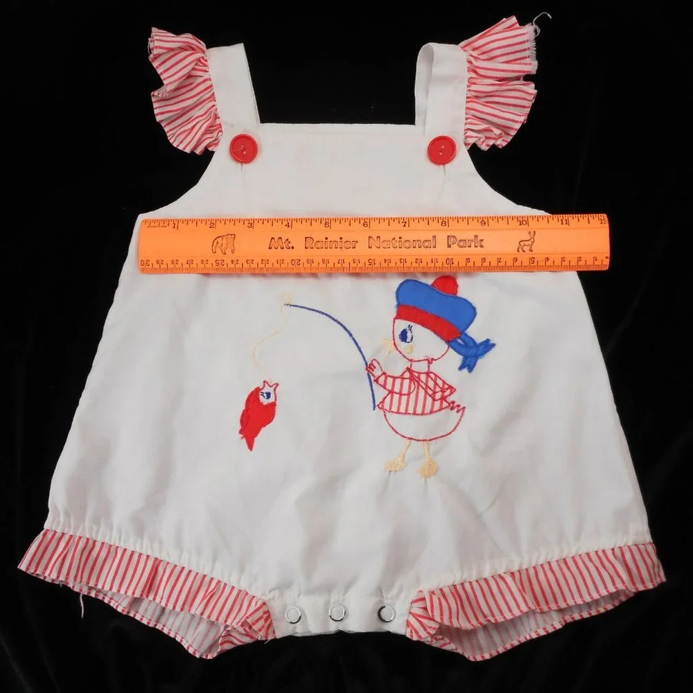 Vintage Romper One Piece Embroidered Duck Baby Size 18M White Red